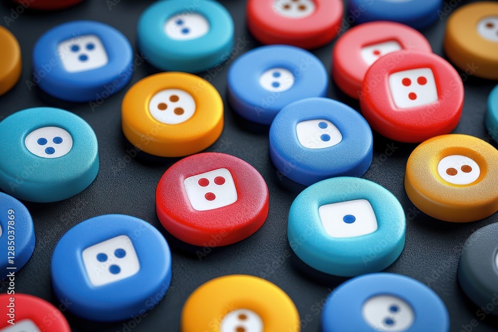 Aufkleber Colorful Buttons on Dark Background with Glossy Texture and Minimalist Layout