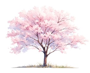 Obraz premium A watercolor painting depicting a blooming cherry tree in spring