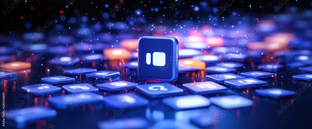 Aufkleber Communication App Icons Piled with One Icon in Focus on Blue Background