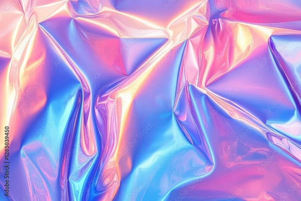 Poster Holographic Foil Abstract Background Dynamic Texture Crumpled Iridescent 80s Retro Futuristic Pastel Colors