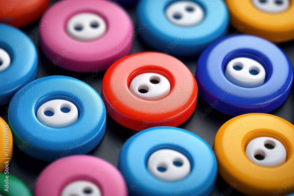 Poster Colorful Buttons on Dark Background with Glossy Texture in Minimalist Layout