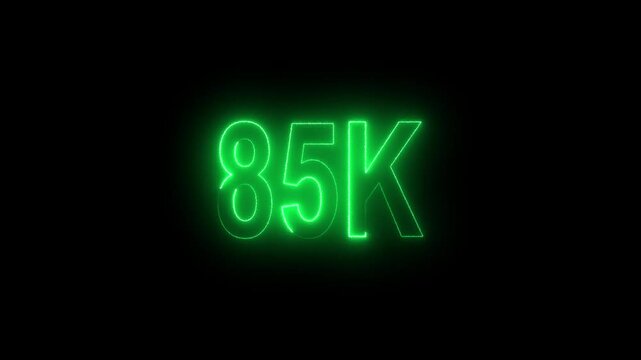 Glowing neon line with 85k Ultra HD video technology icon isolated on black background 85K subscribers modern animation banner design