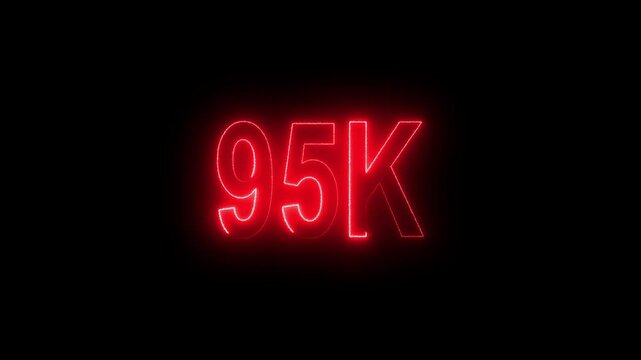Glowing neon line with 95k Ultra HD video technology icon isolated on black background 95K subscribers modern animation banner design
