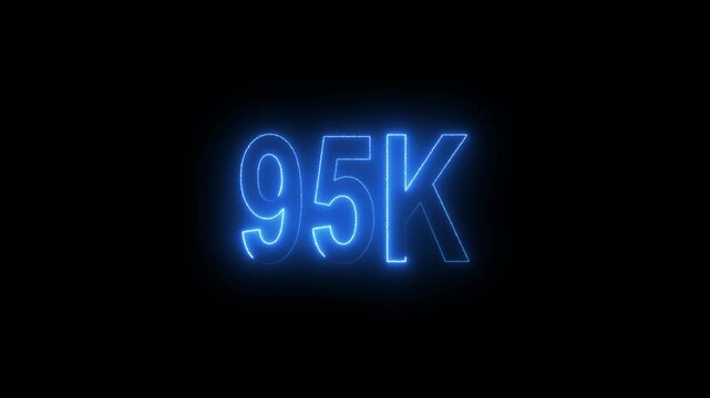 Glowing neon line with 95k Ultra HD video technology icon isolated on black background 95K subscribers modern animation banner design