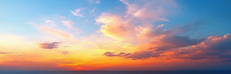 Fototapeta premium Tranquil Pastel Sunset Sky Over Calm Horizon with Illuminated Clouds