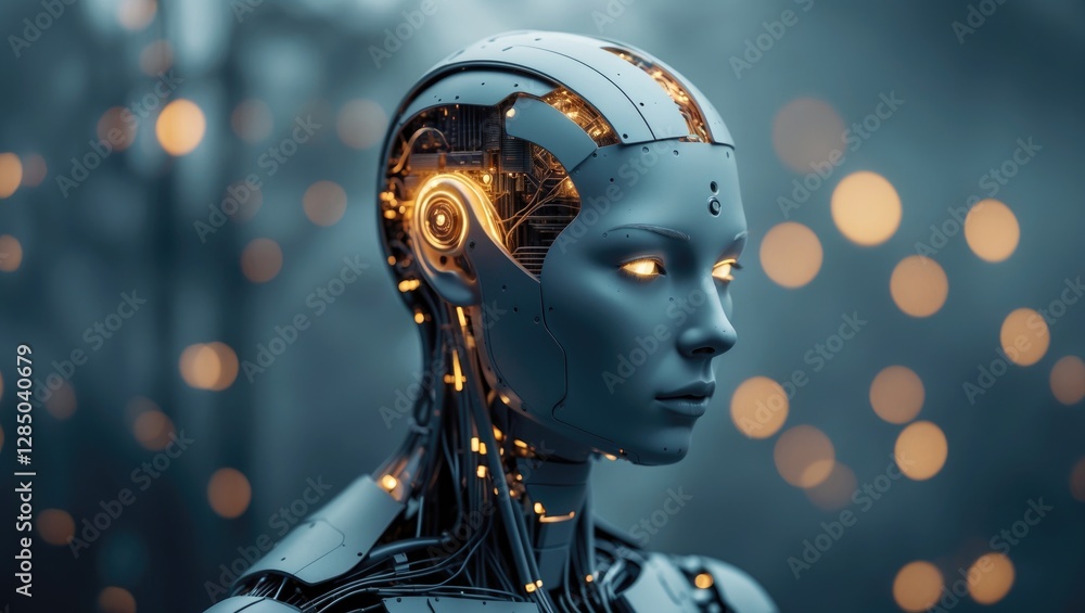 Poster electronics-driven ai figure, synthetic human