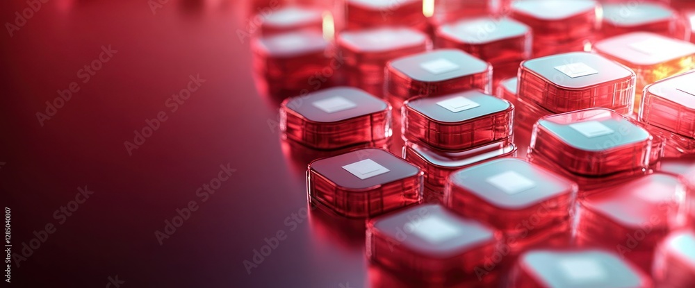Aufkleber Glossy Database Icons Piled with Copy Space for Technology and Business Applications