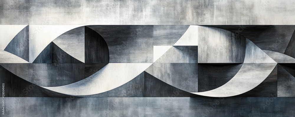 Poster minimalist geometric abstract artwork in gray and black with smooth curves and sharp angles