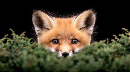 Obraz premium Curious Baby Fox Peeking from Bush