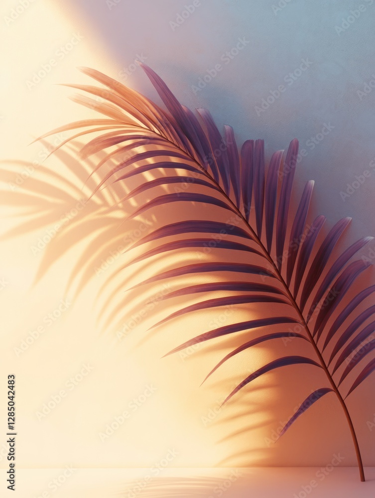 Poster Abstract Palm Leaf Shadows on Pastel Background for Summer Mock-Up in Minimalist Style