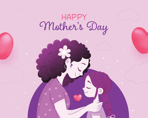 Charming Mother's Day illustration featuring a mother and daughter sharing a tender moment, symbolizing love, care, and gratitude. Perfect for cards, posters, and social media