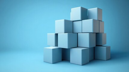 Obraz premium Abstract Blue Cubes Stack Minimalist 3D Render