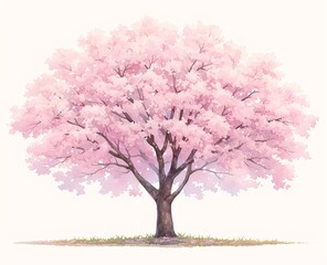 Obraz premium A watercolor painting depicting a blooming cherry tree in spring