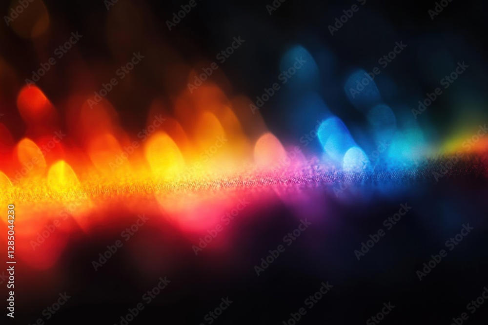Aufkleber rainbow light leaks and bokeh abstract texture with colorful crystal flare on black background