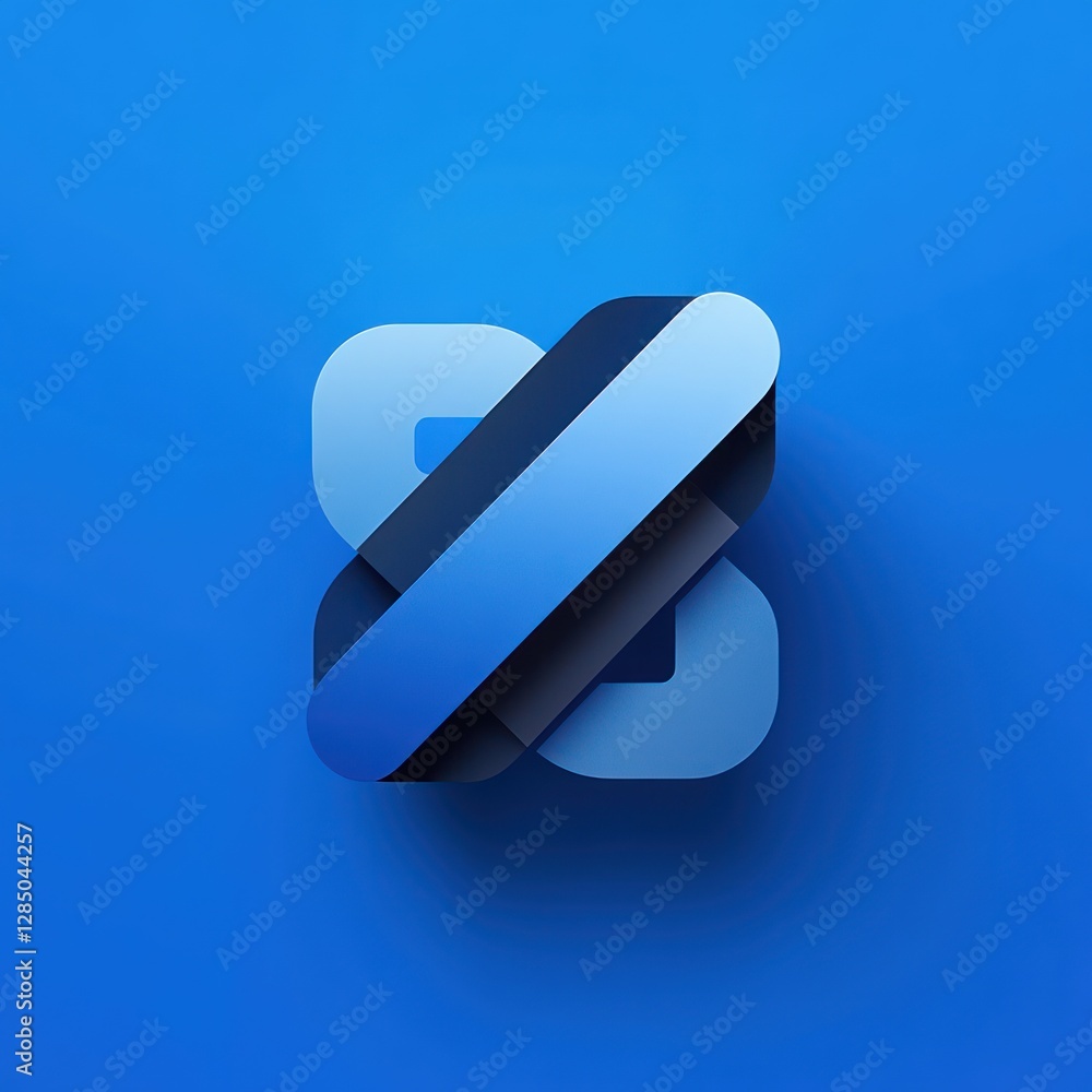 Poster minimalist logo design for word icon on bright blue background with soft shadows and modern look