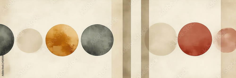 Poster Abstract Minimalistic Design with Vertical Stripes and Soft Circles in Neutral Tones