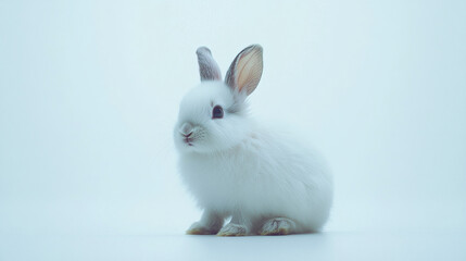 Obraz premium fluffy rabbit sitting in bright meadow, soft focus