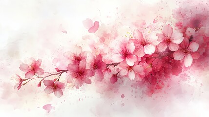 A delicate watercolor illustration of cherry blossoms in soft pink hues.