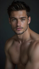 Fototapeta premium Male Fashion Model Portrait Professional Headshot Studio Photography Editorial Style Modern Beauty Natural Light Dramatic Artistic Lifestyle Handsome