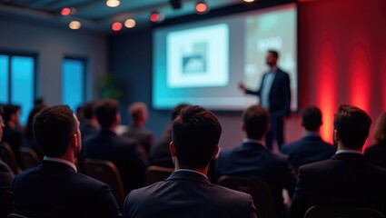 Presenter at Business Conference with Attentive Audience.