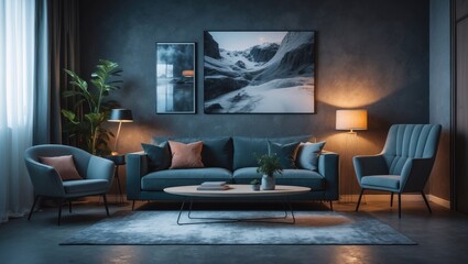 Modern living space featuring a comfortable sofa and armchair