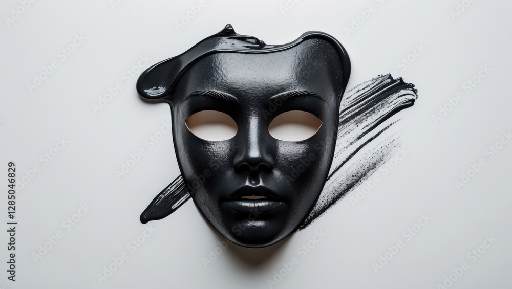 Aufkleber application of a black charcoal mask on a clean white background. brushstroke texture and smudge eff
