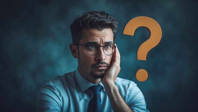 A thoughtful businessman ponders a commonly raised question, showing signs of skepticism and contemplation alongside a prominent question mark.