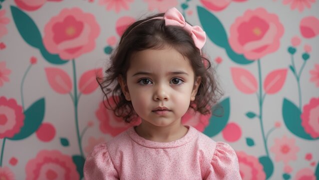 Adorable textile patterns featuring a young girl with a pink-themed design, perfect for children's backgrounds in scrapbooking.