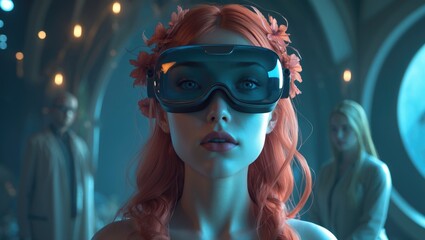 Avatars exploring a fantastical Metaverse through virtual reality headsets in a gaming environment