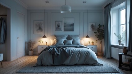 Scandinavian-style bedroom, bright and organized