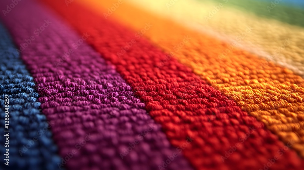 Poster close-up view of a rainbow colored fabric showcasing texture and detail. macro photography captures 
