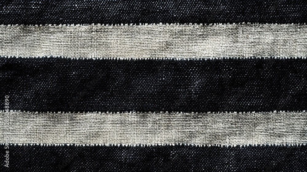 Poster close-up of a black and white striped fabric with a linen texture. perfect for design backgrounds. s