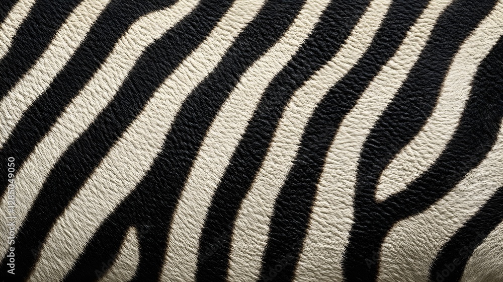 Poster close-up view of a zebra's coat showcasing its distinctive black and white stripes. a stunning displ