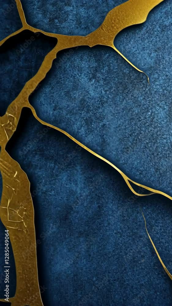Aufkleber artistic close-up of golden veins on a blue textured background showcasing abstract design elements