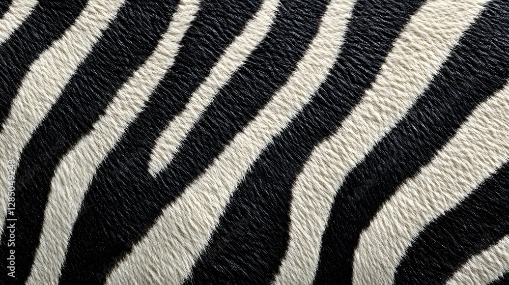 Poster Close-up view of zebra stripes, showcasing the unique texture and pattern of the animal's hide. Stripes of a Zebra: Close-up Texture