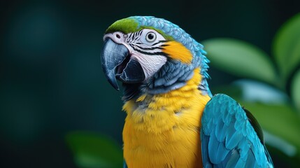 Fototapeta premium Close-up of a vibrant blue and yellow macaw