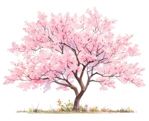 Fototapeta premium A watercolor painting depicting a blooming cherry tree in spring
