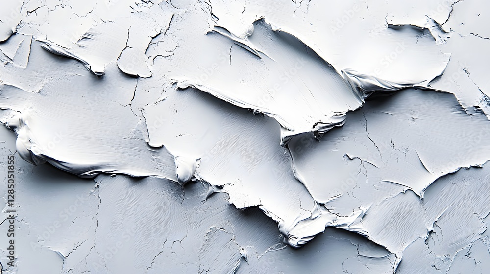 Poster close-up view of an abstract white painting with thick impasto texture and visible brushstrokes. abs