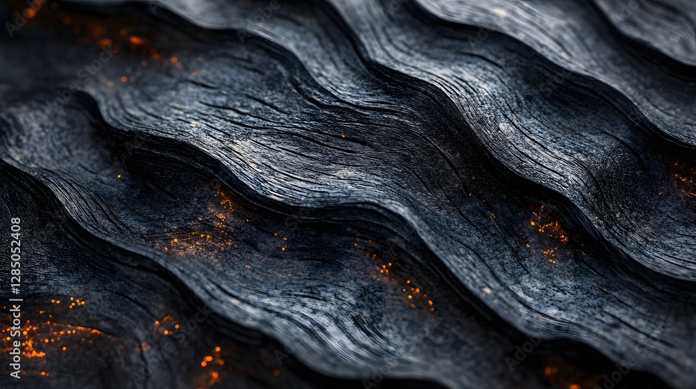 Poster abstract digital art depicting a dark wood texture with glowing embers, creating a dramatic and inte