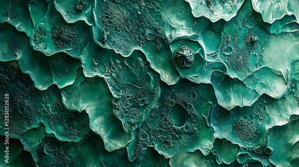 Poster close-up abstract image of a deep green textured surface resembling a landscape or geological format