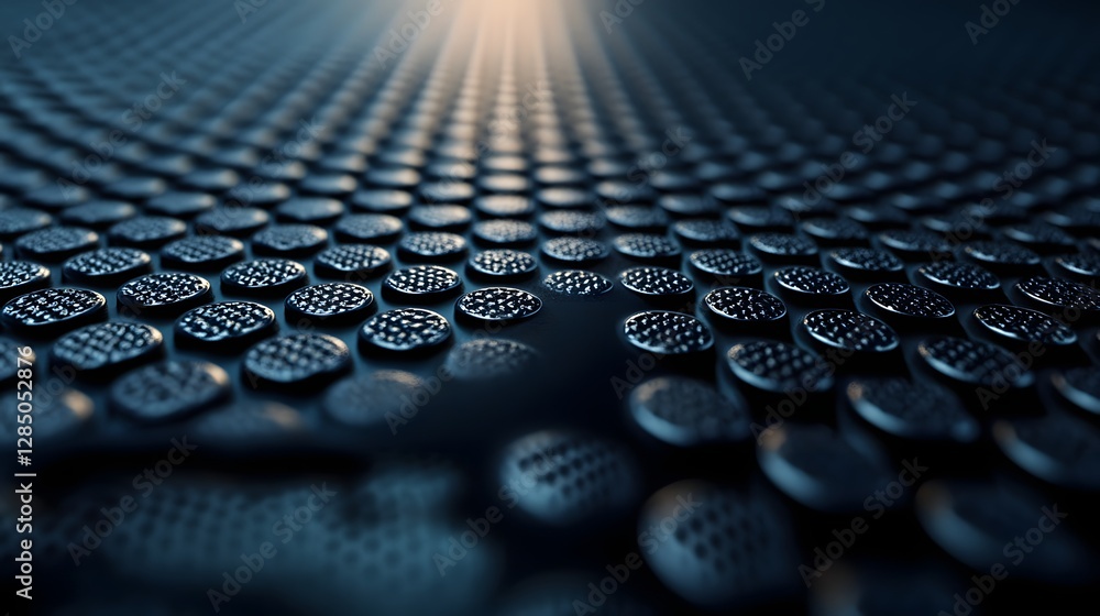 Poster Close-up view of a dark blue textured surface with a repeating circular pattern. Abstract and geometric. Abstract Dark Blue Texture: A Close-Up of a Patterned Surface