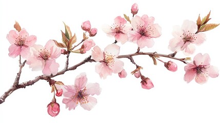 A delicate watercolor illustration of cherry blossoms on a branch.