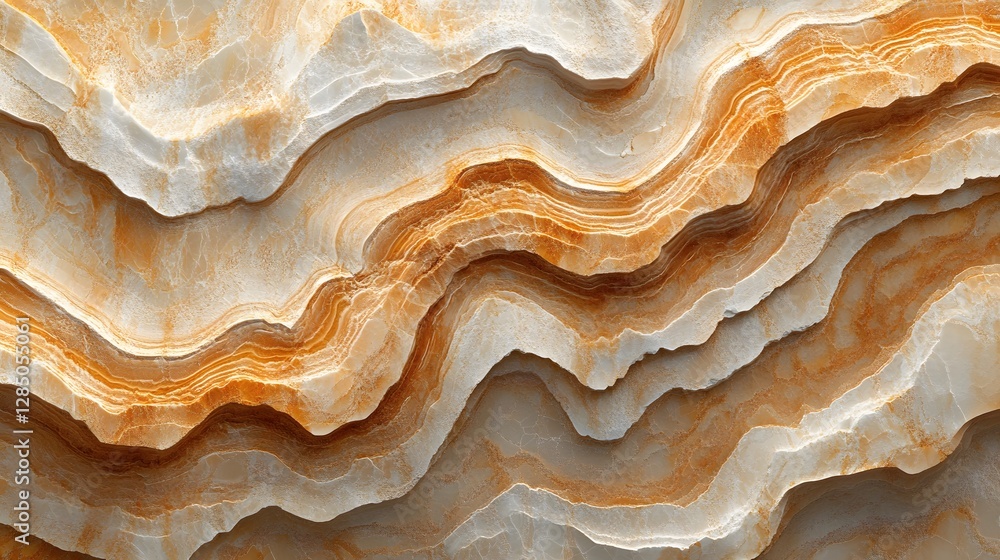 Poster Close-up view of an orange and white marble texture with layered pattern. The image showcases a smooth stone surface with rich color variations. Abstract Orange and White Marble Texture