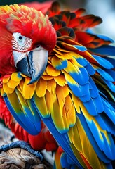 Obraz premium Colorful Parrot Spreading Wings on Branch