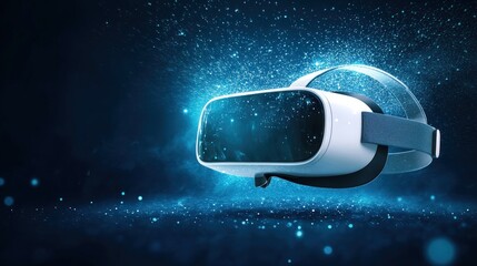 VR Headset in Digital Galaxy: A sleek VR headset is bathed in a radiant glow against a backdrop of a digital galaxy, symbolizing the cutting edge of technology.