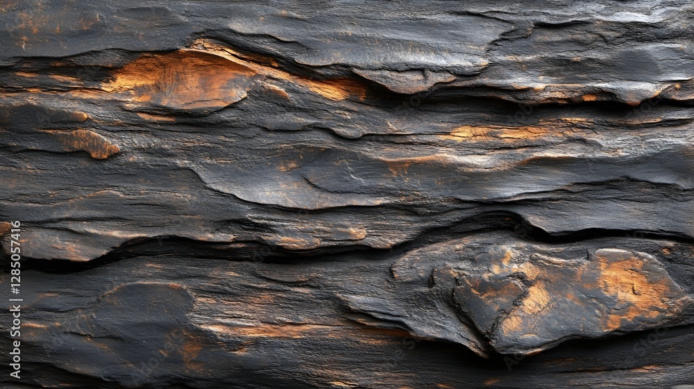 Poster Abstract background image featuring a dark, layered rock texture with shades of brown and grey. Dark Stone Texture: Abstract Background of Layered Rock Formation