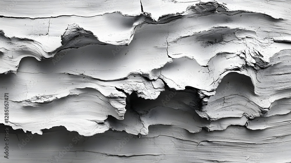 Poster close-up shot of an abstract texture. gray and white cracked surface resembling paint or clay. abstr