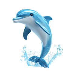 Fluffy 3D Cartoon Dolphin with Glowing Blue Highlights Isolated on Transparent Background