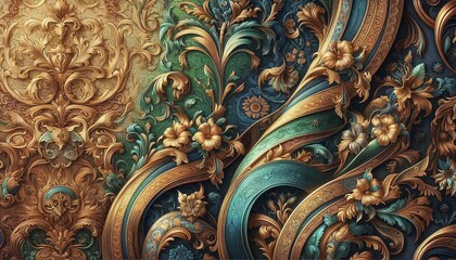 Luxurious Ornate Swirl Pattern Baroque and Rococo Inspired Digital Art