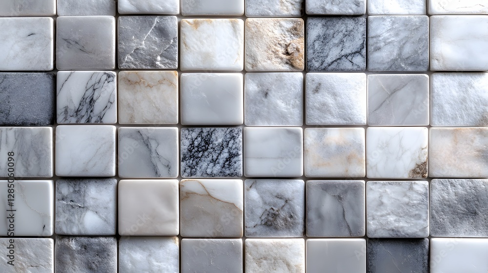Poster close-up view of a beautiful marble tile mosaic. grey and white tones create an elegant texture. ele